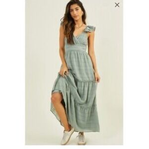 Altar'd State Womens Maxi Dress XS Sage Green Prairie Cottage Festival Tiered